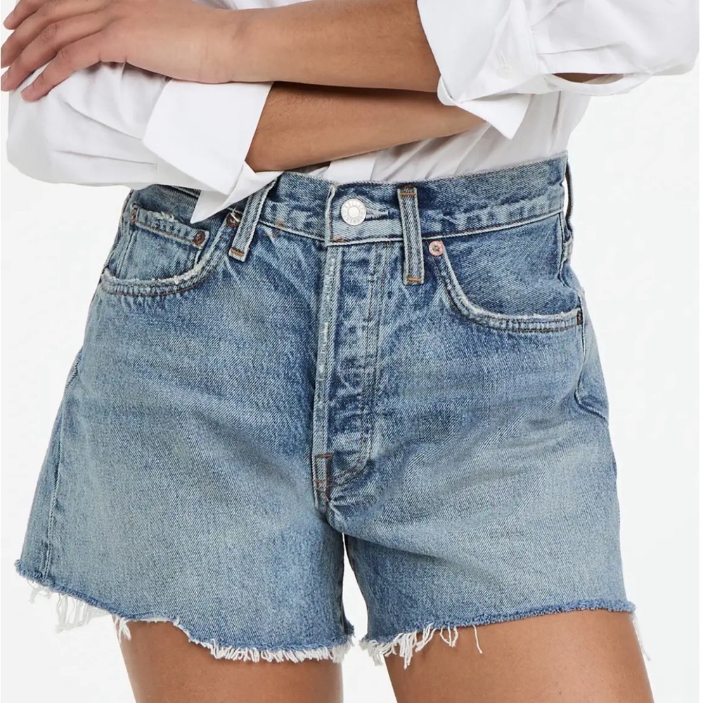 AGOLDE Parker Long Denim Shorts in Wheel
